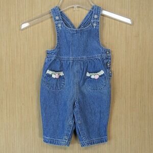 Class Club Baby Denim Overalls Girls 6M Blue Floral Pockets Vtg Retro Cottage